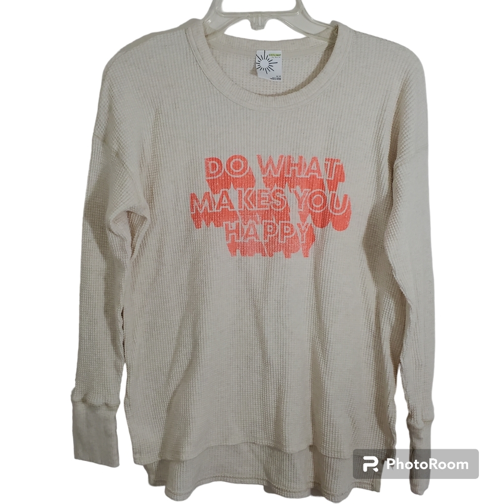 Aerie Offline Waffle Thermal "Do What Makes You Happy" Shirt Graphic Small Boho
